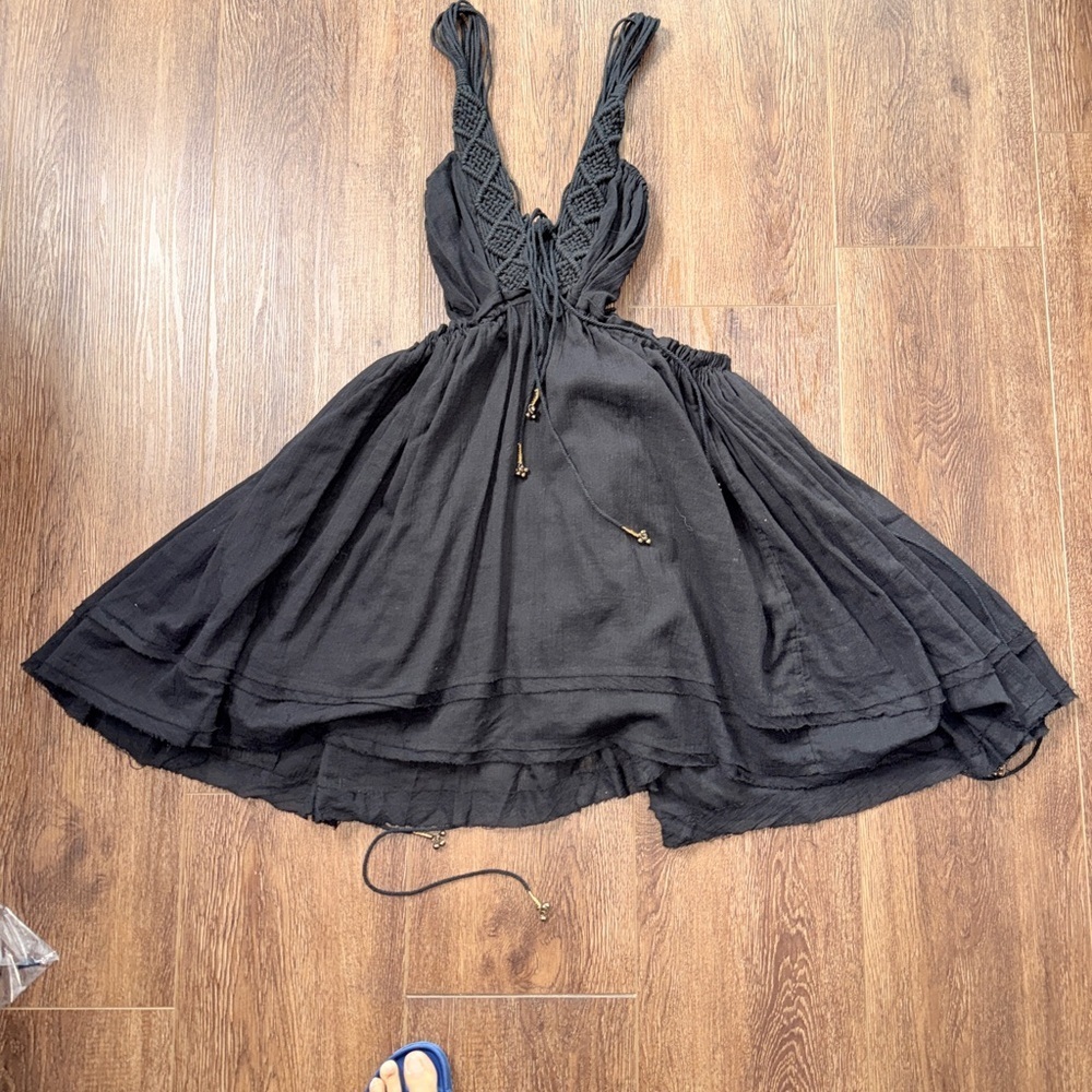 Free People Macrame Halter Black Mini Dress M - Picture 6 of 8